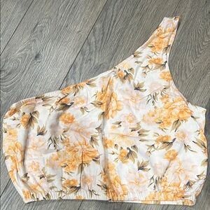 American Eagle Outfitters Floral One-Shoulder Tank Top - Orange and Cream